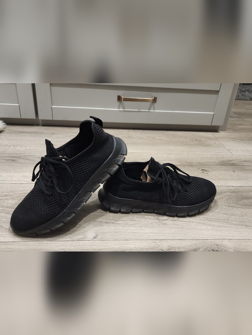 Like New! All-Black Lightweight Knit Sneakers - Picture 2 of 8